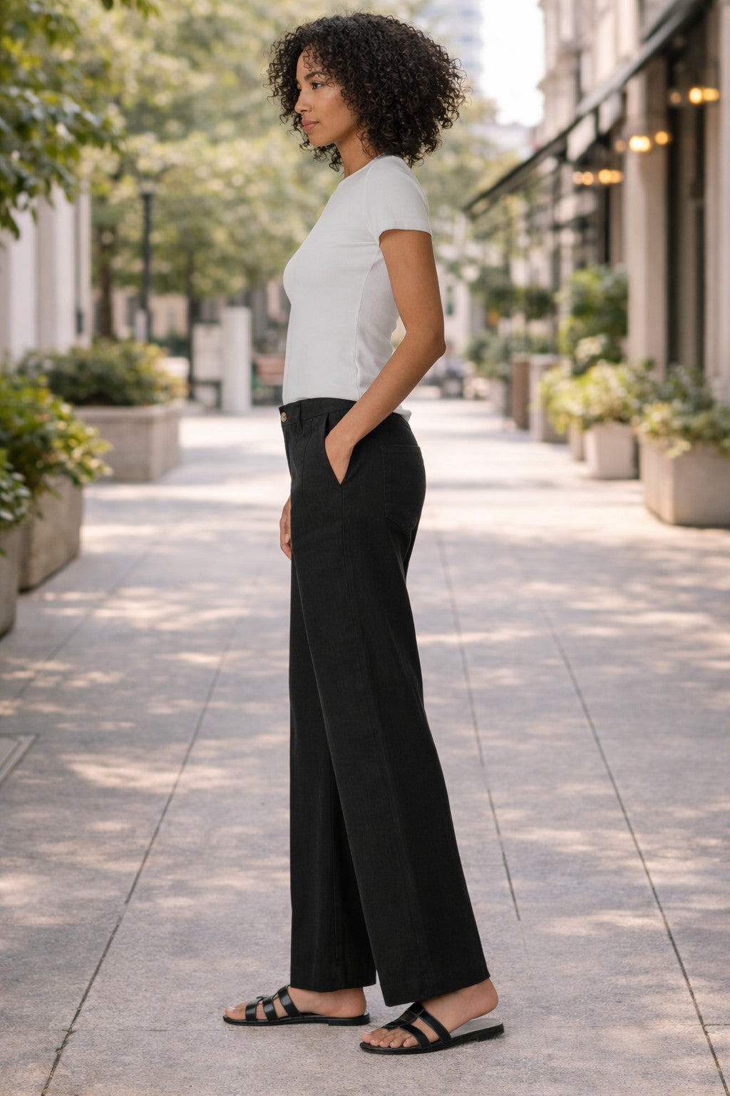 Kut from the Kloth Meg Linen High Rise Wide Leg Pants – Black-trousers-Kut from the Kloth-Deja Nu Boutique, Women's Fashion Boutique in Lampasas, Texas