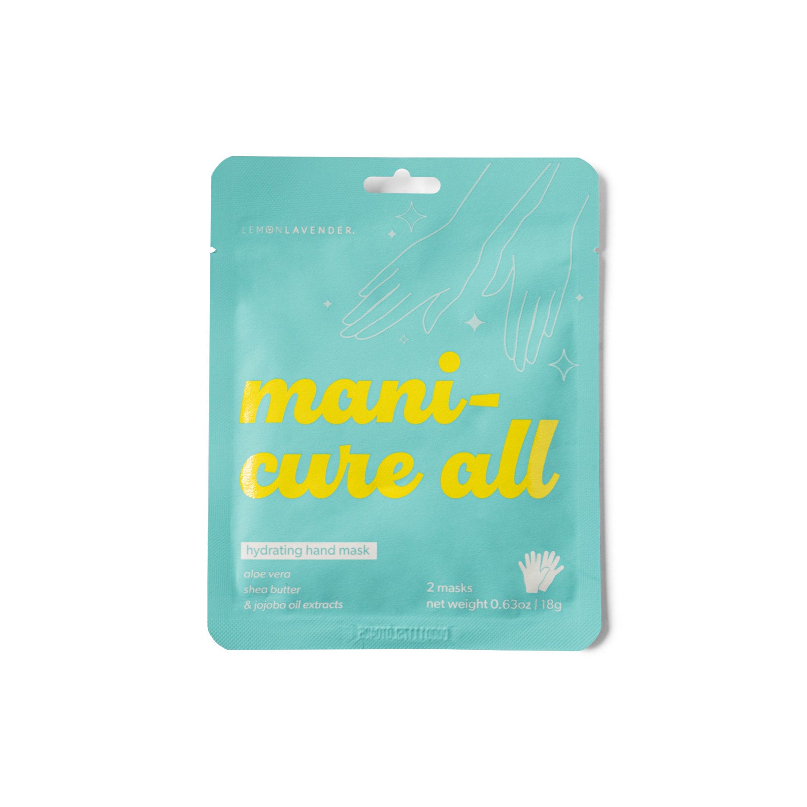 Lemon Lavender® Mani-Cure All Hydrating Hand Mask with aloe vera, shea butter, and jojoba oil.