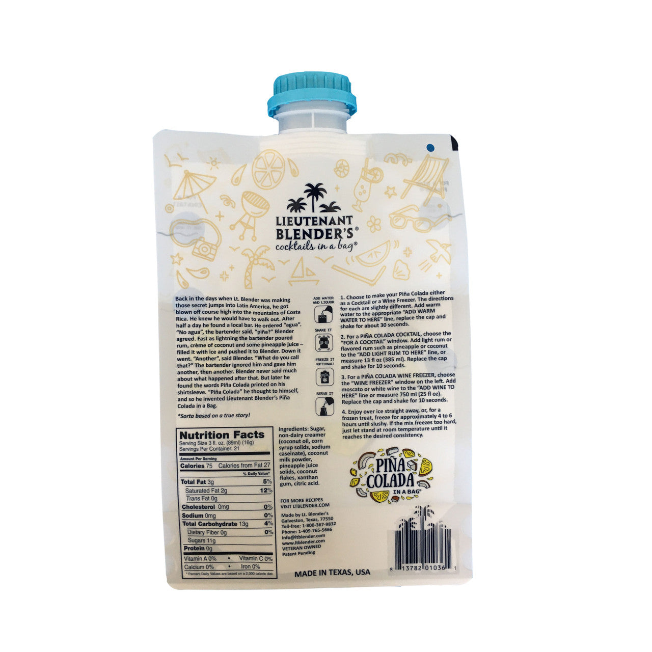 Lieutenant Blender's Piña Colada in a Bag®-cocktail mix-Lieutenant Blender's-Deja Nu Boutique, Women's Fashion Boutique in Lampasas, Texas