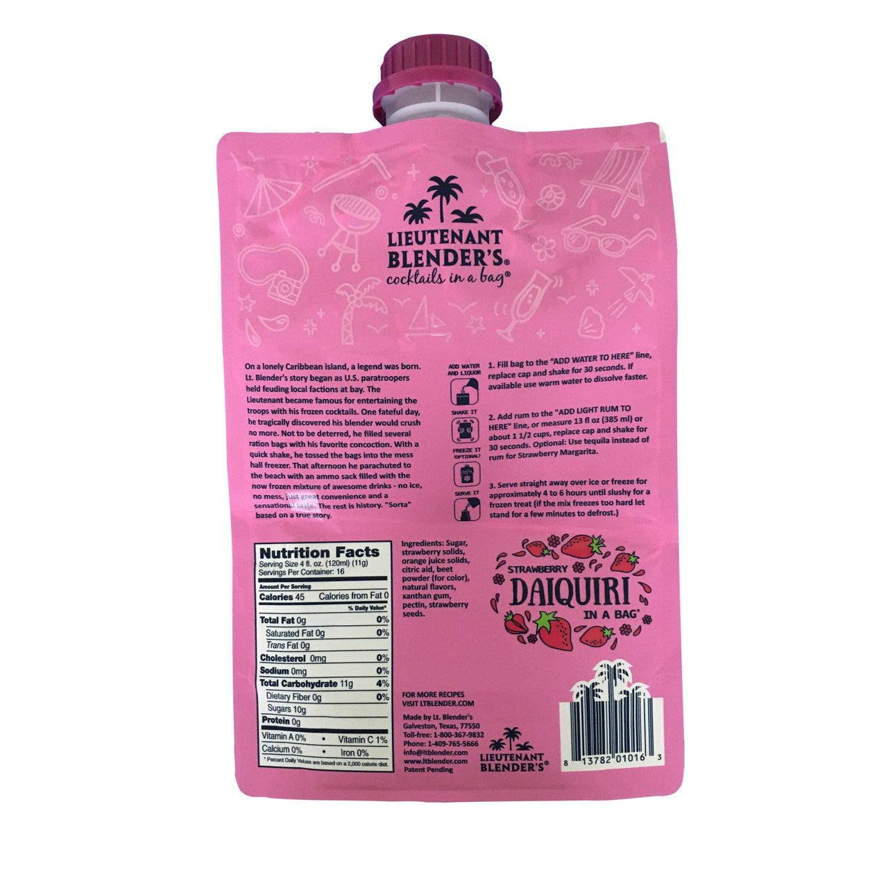 Lieutenant Blender's Strawberry Daiquiri in a Bag®-cocktail mix-Lieutenant Blender's-Deja Nu Boutique, Women's Fashion Boutique in Lampasas, Texas