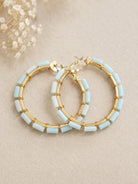 Light Blue Beaded Gold Hoop Earrings-Earrings-Deja Nu-Deja Nu Boutique, Women's Fashion Boutique in Lampasas, Texas