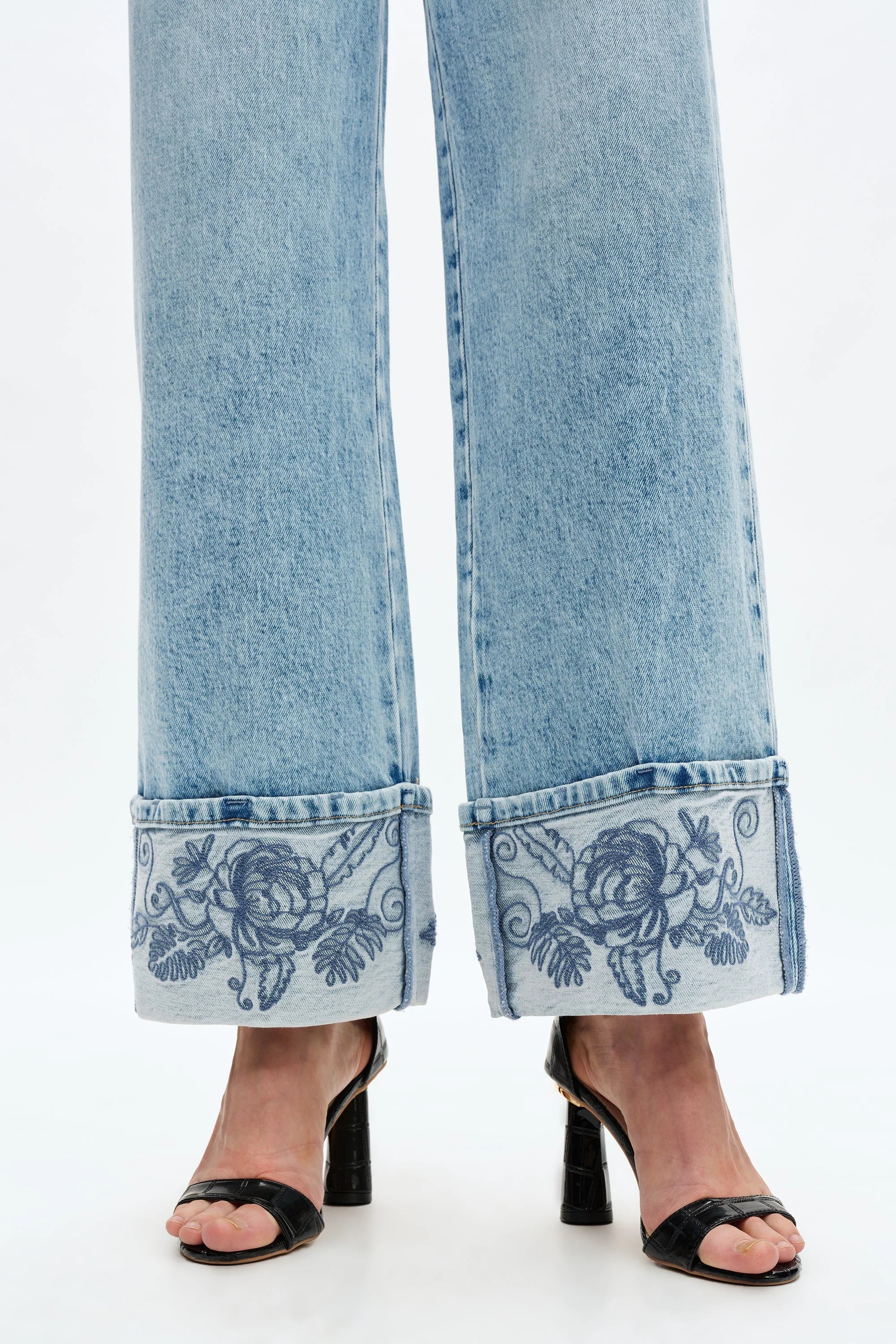 Bayeas Flora High Rise Wide Leg Embroidered Cuff Jeans-Jeans-Bayeas-Deja Nu Boutique, Women's Fashion Boutique in Lampasas, Texas