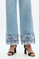 Bayeas Flora High Rise Wide Leg Embroidered Cuff Jeans-Jeans-Bayeas-Deja Nu Boutique, Women's Fashion Boutique in Lampasas, Texas