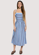 Lost + Wander Parker Midi Dress - Blue Brown-Midi Dresses-Lost + Wander-Deja Nu Boutique, Women's Fashion Boutique in Lampasas, Texas
