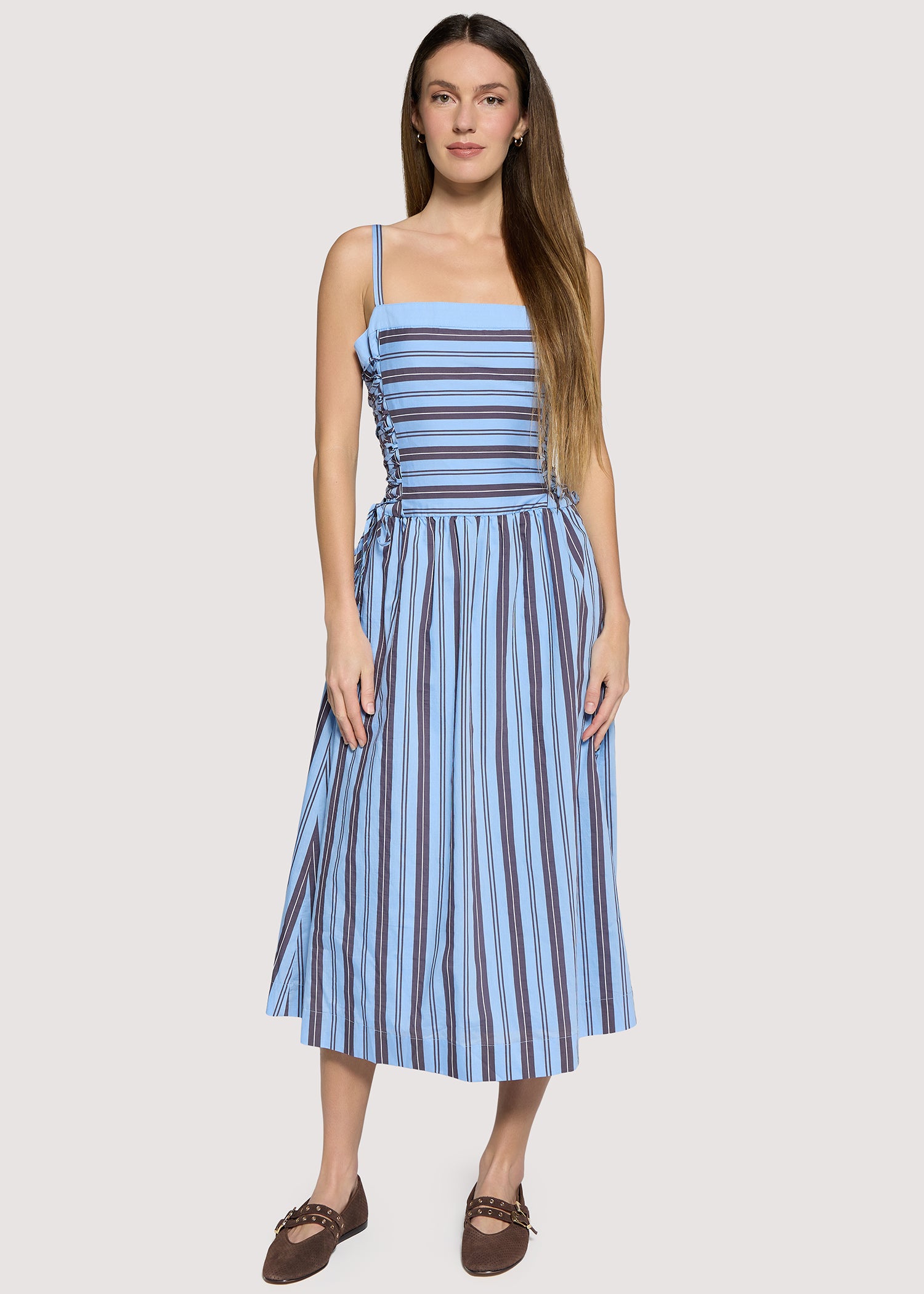 Lost + Wander Parker Midi Dress - Blue Brown-Midi Dresses-Lost + Wander-Deja Nu Boutique, Women's Fashion Boutique in Lampasas, Texas