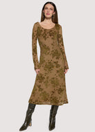 Lost + Wander Dusklight Garden Burnout Floral Mesh Midi Dress in Brown Olive-Midi Dresses-Lost + Wander-Deja Nu Boutique, Women's Fashion Boutique in Lampasas, Texas
