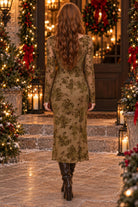 Lost + Wander Dusklight Garden Burnout Floral Mesh Midi Dress in Brown Olive-Midi Dresses-Lost + Wander-Deja Nu Boutique, Women's Fashion Boutique in Lampasas, Texas