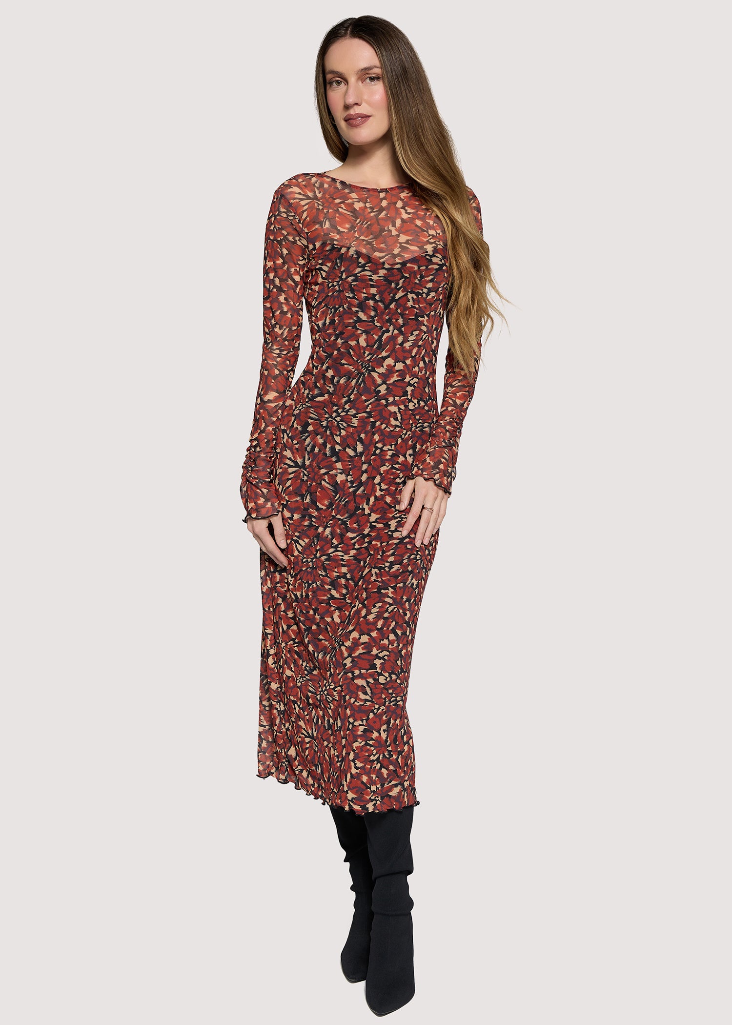 Lost + Wander Hazy Charm Floral Mesh Midi Dress in Red Black-Midi Dresses-Lost + Wander-Deja Nu Boutique, Women's Fashion Boutique in Lampasas, Texas