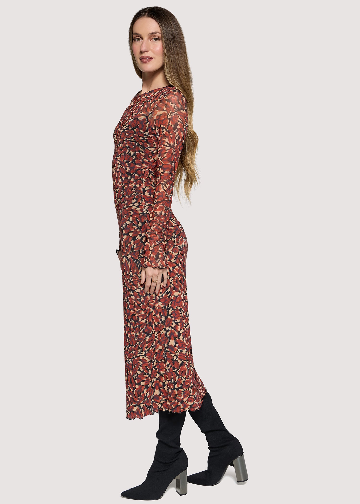 Lost + Wander Hazy Charm Floral Mesh Midi Dress in Red Black-Midi Dresses-Lost + Wander-Deja Nu Boutique, Women's Fashion Boutique in Lampasas, Texas