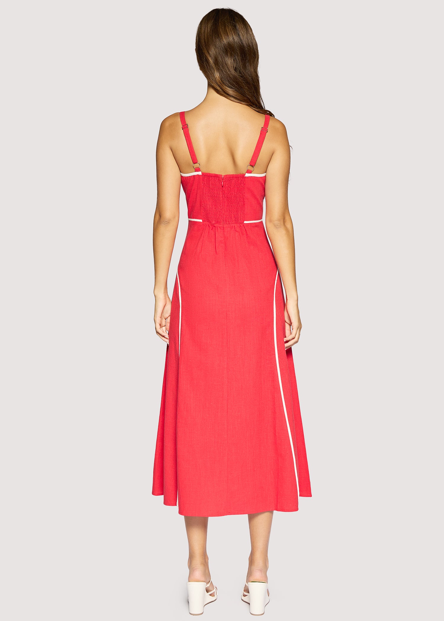 Lost + Wander Red Linen Maxi Dress with Contrast Trim | Saffron Muse Summer Midi Dress-Maxi Dresses-Lost + Wander-Deja Nu Boutique, Women's Fashion Boutique in Lampasas, Texas