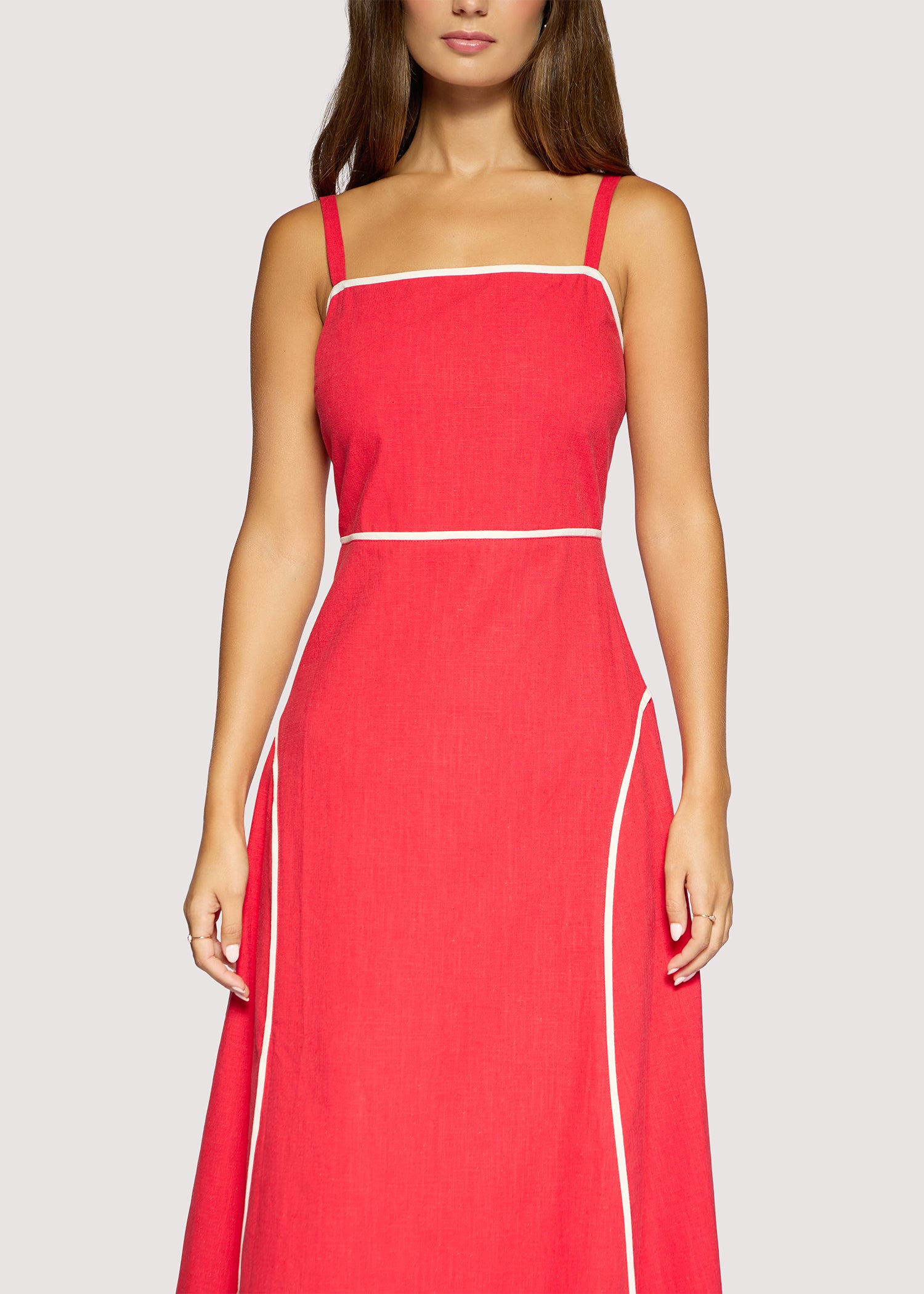 Lost + Wander Red Linen Maxi Dress with Contrast Trim | Saffron Muse Summer Midi Dress-Maxi Dresses-Lost + Wander-Deja Nu Boutique, Women's Fashion Boutique in Lampasas, Texas