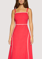 Lost + Wander Red Linen Maxi Dress with Contrast Trim | Saffron Muse Summer Midi Dress-Maxi Dresses-Lost + Wander-Deja Nu Boutique, Women's Fashion Boutique in Lampasas, Texas