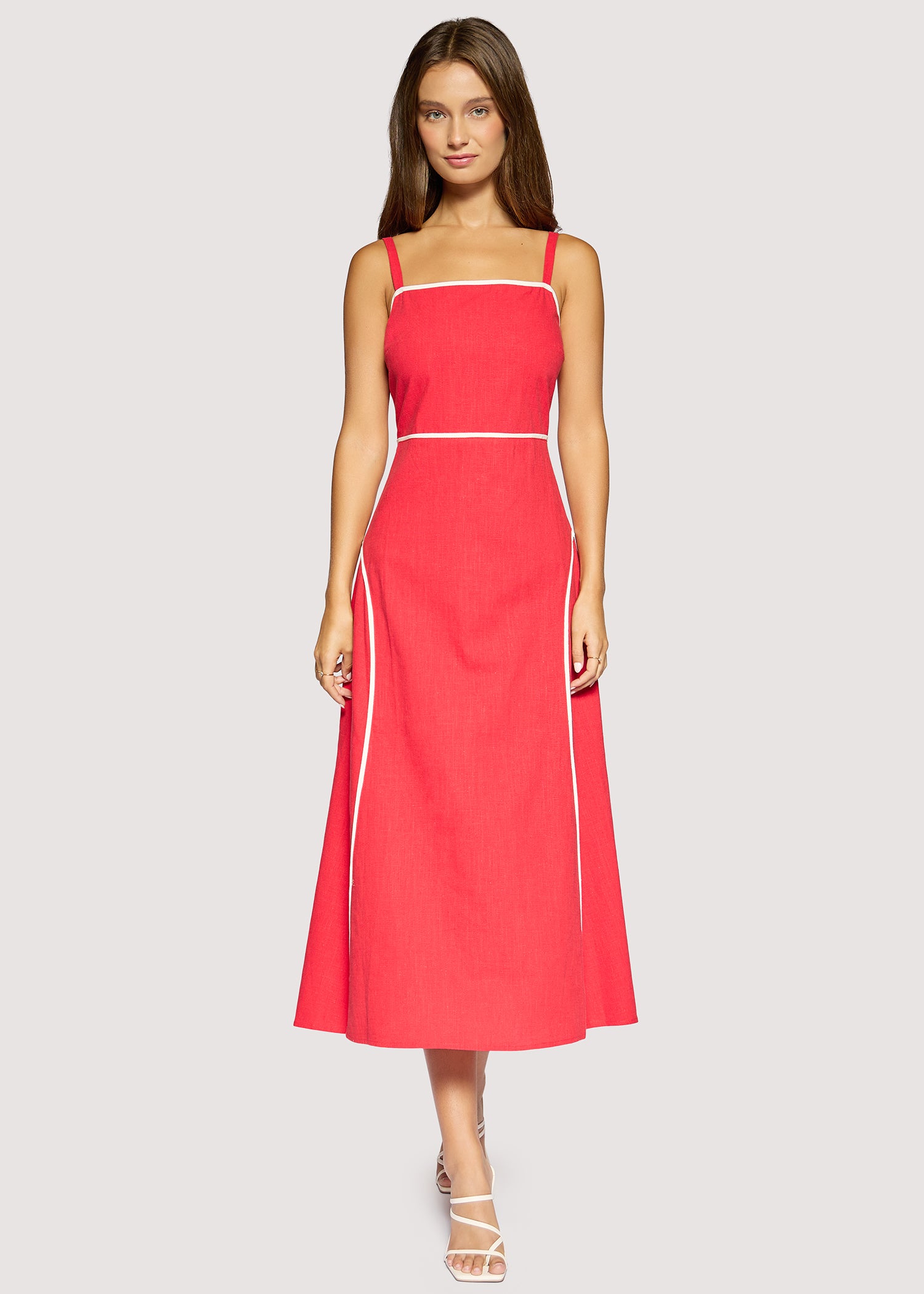 Lost + Wander Red Linen Maxi Dress with Contrast Trim | Saffron Muse Summer Midi Dress-Maxi Dresses-Lost + Wander-Deja Nu Boutique, Women's Fashion Boutique in Lampasas, Texas