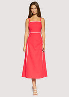 Lost + Wander Red Linen Maxi Dress with Contrast Trim | Saffron Muse Summer Midi Dress-Maxi Dresses-Lost + Wander-Deja Nu Boutique, Women's Fashion Boutique in Lampasas, Texas