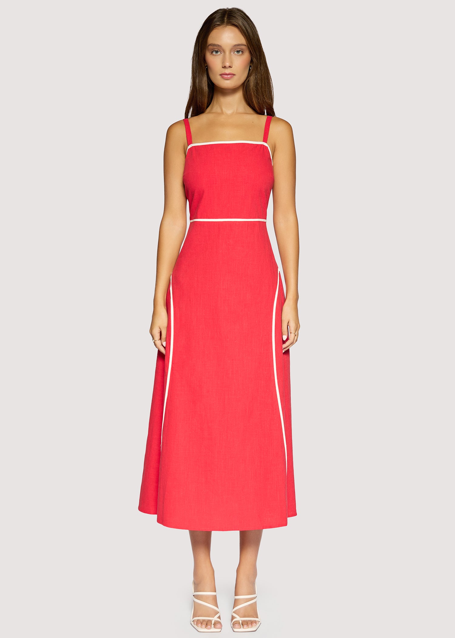 Lost + Wander Red Linen Maxi Dress with Contrast Trim | Saffron Muse Summer Midi Dress-Maxi Dresses-Lost + Wander-Deja Nu Boutique, Women's Fashion Boutique in Lampasas, Texas