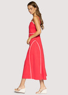 Lost + Wander Red Linen Maxi Dress with Contrast Trim | Saffron Muse Summer Midi Dress-Maxi Dresses-Lost + Wander-Deja Nu Boutique, Women's Fashion Boutique in Lampasas, Texas