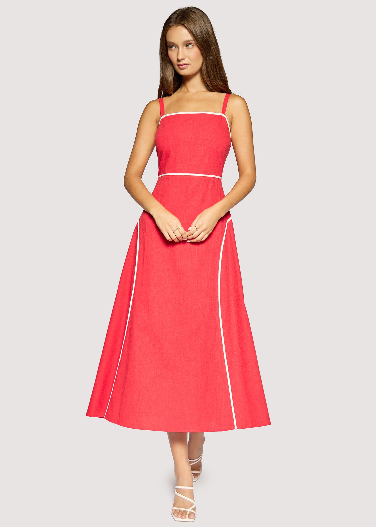 Lost + Wander Red Linen Maxi Dress with Contrast Trim | Saffron Muse Summer Midi Dress-Maxi Dresses-Lost + Wander-Deja Nu Boutique, Women's Fashion Boutique in Lampasas, Texas