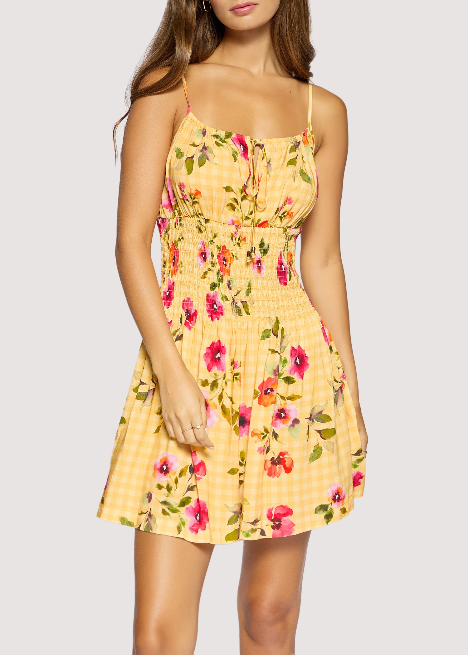 Lost + Wander Summer Spritz Mini Dress – Marigold Floral Gingham Mini Dress-mini dress-Lost + Wander-Deja Nu Boutique, Women's Fashion Boutique in Lampasas, Texas