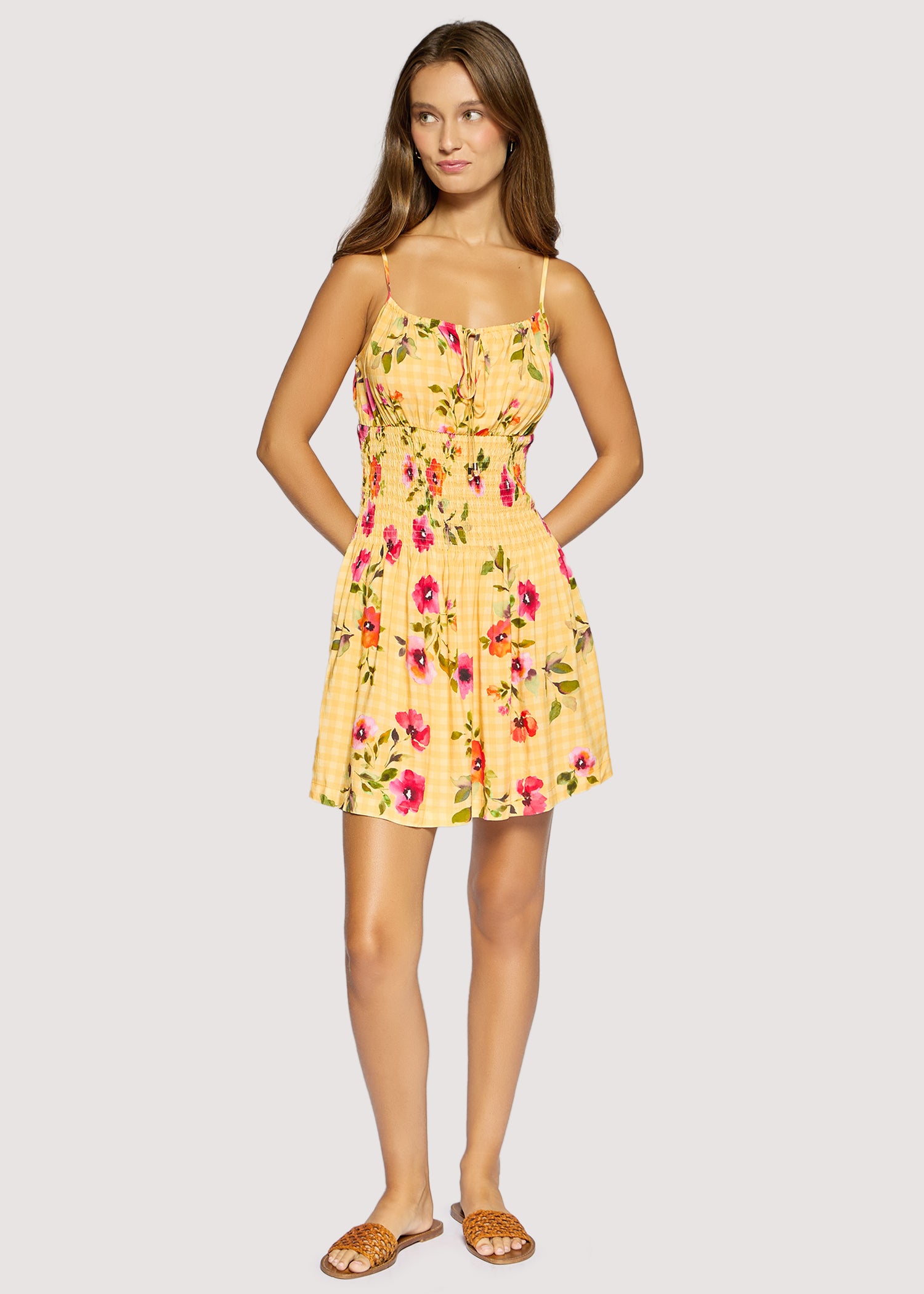 Lost + Wander Summer Spritz Mini Dress – Marigold Floral Gingham Mini Dress-mini dress-Lost + Wander-Deja Nu Boutique, Women's Fashion Boutique in Lampasas, Texas