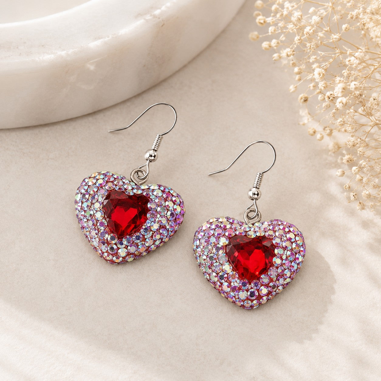 Love Struck Red Crystal Heart Earrings-Earrings-Deja Nu-Deja Nu Boutique, Women's Fashion Boutique in Lampasas, Texas