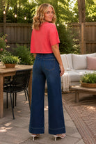 Lovervet by Vervet High Rise Dark Wash Trouser Hem Wide Jeans-Jeans-Lovervet by Vervet-Deja Nu Boutique, Women's Fashion Boutique in Lampasas, Texas