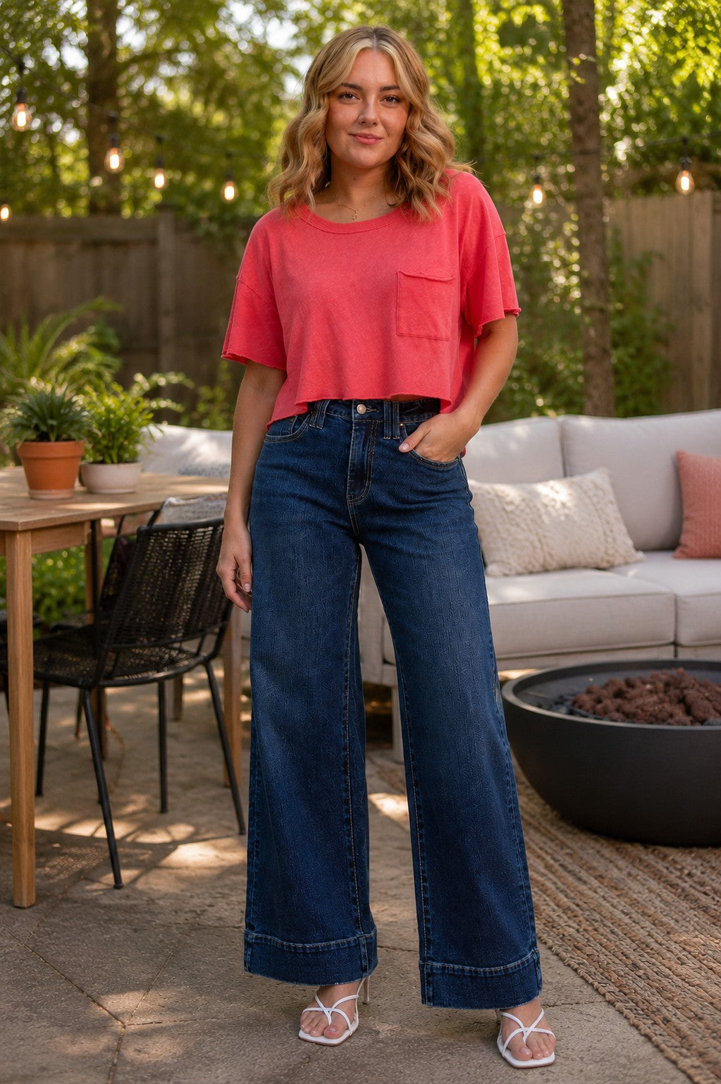Lovervet by Vervet High Rise Dark Wash Trouser Hem Wide Jeans-Jeans-Lovervet by Vervet-Deja Nu Boutique, Women's Fashion Boutique in Lampasas, Texas