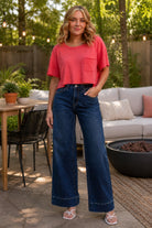Lovervet by Vervet High Rise Dark Wash Trouser Hem Wide Jeans-Jeans-Lovervet by Vervet-Deja Nu Boutique, Women's Fashion Boutique in Lampasas, Texas