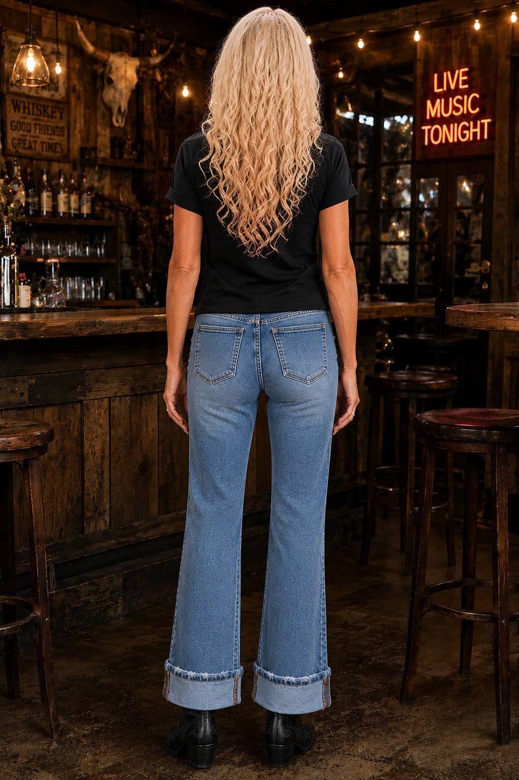 Lovervet by Vervet Mid Rise Medium Light Wash Cuffed Slim Wide Leg Jeans-Jeans-Lovervet by Vervet-Deja Nu Boutique, Women's Fashion Boutique in Lampasas, Texas