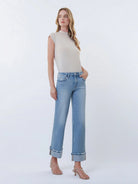 Lovervet by Vervet Mid Rise Medium Light Wash Cuffed Slim Wide Leg Jeans-Jeans-Lovervet by Vervet-Deja Nu Boutique, Women's Fashion Boutique in Lampasas, Texas