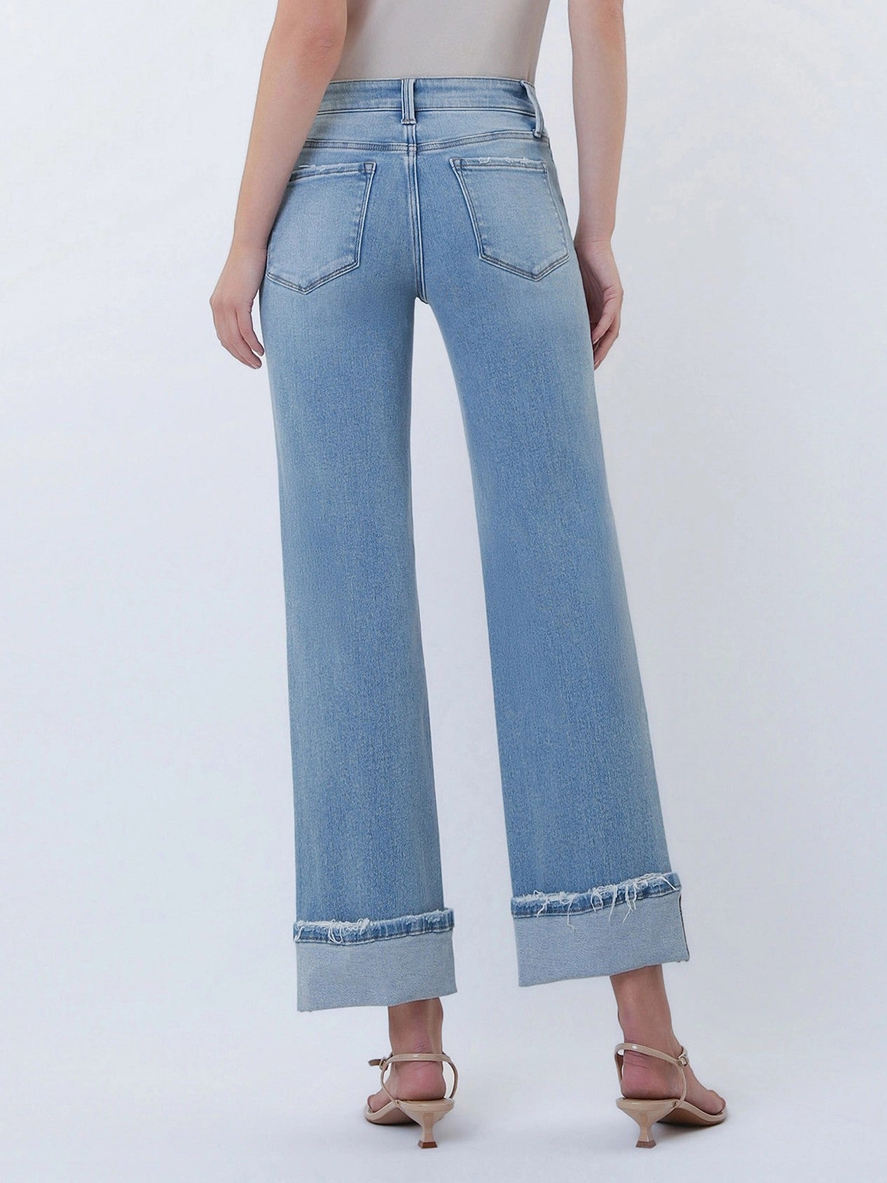 Lovervet by Vervet Mid Rise Medium Light Wash Cuffed Slim Wide Leg Jeans-Jeans-Lovervet by Vervet-Deja Nu Boutique, Women's Fashion Boutique in Lampasas, Texas