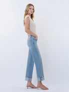 Lovervet by Vervet Mid Rise Medium Light Wash Cuffed Slim Wide Leg Jeans-Jeans-Lovervet by Vervet-Deja Nu Boutique, Women's Fashion Boutique in Lampasas, Texas