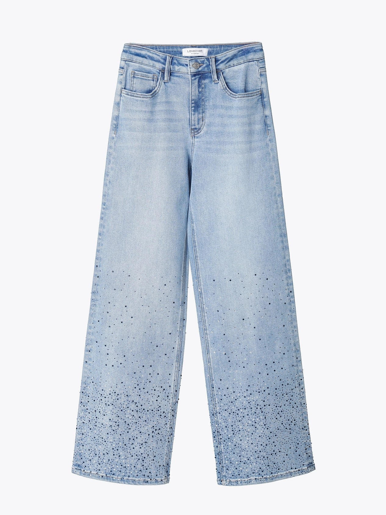 Lovervet by Vervet High Rise Hotfix Rhinestone Wide Leg Jeans in Twinkle-Jeans-Lovervet by Vervet-Deja Nu Boutique, Women's Fashion Boutique in Lampasas, Texas