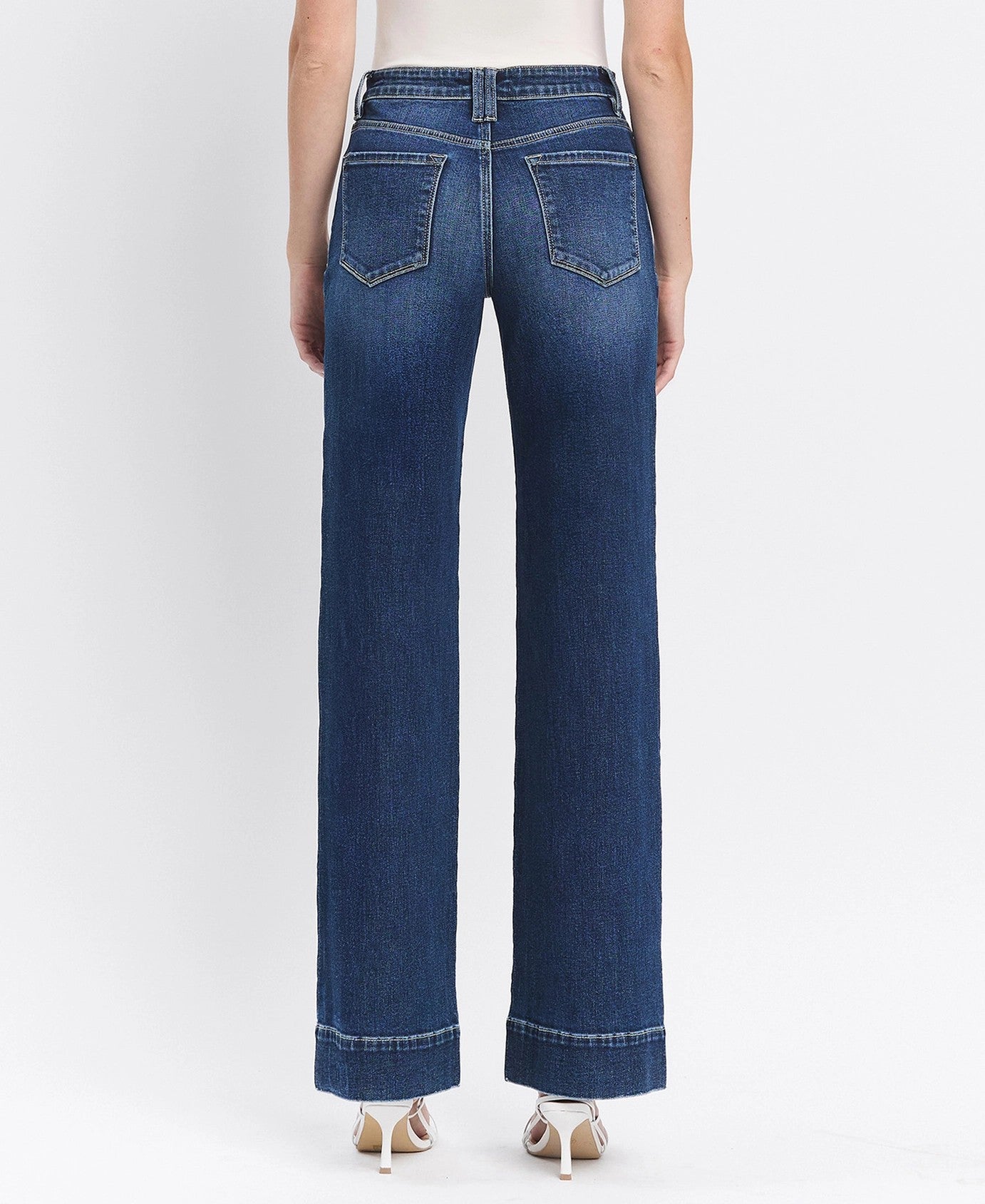 Lovervet by Vervet High Rise Dark Wash Trouser Hem Wide Jeans-Jeans-Lovervet by Vervet-Deja Nu Boutique, Women's Fashion Boutique in Lampasas, Texas