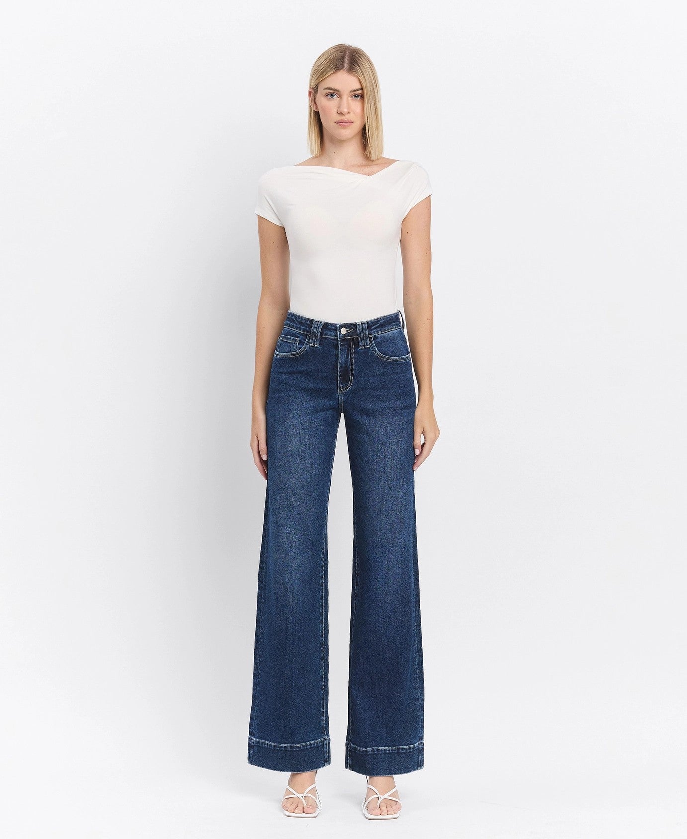 Lovervet by Vervet High Rise Dark Wash Trouser Hem Wide Jeans-Jeans-Lovervet by Vervet-Deja Nu Boutique, Women's Fashion Boutique in Lampasas, Texas