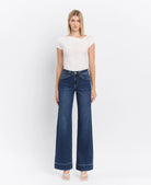 Lovervet by Vervet High Rise Dark Wash Trouser Hem Wide Jeans-Jeans-Lovervet by Vervet-Deja Nu Boutique, Women's Fashion Boutique in Lampasas, Texas