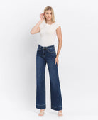 Lovervet by Vervet High Rise Dark Wash Trouser Hem Wide Jeans-Jeans-Lovervet by Vervet-Deja Nu Boutique, Women's Fashion Boutique in Lampasas, Texas