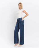 Lovervet by Vervet High Rise Dark Wash Trouser Hem Wide Jeans-Jeans-Lovervet by Vervet-Deja Nu Boutique, Women's Fashion Boutique in Lampasas, Texas