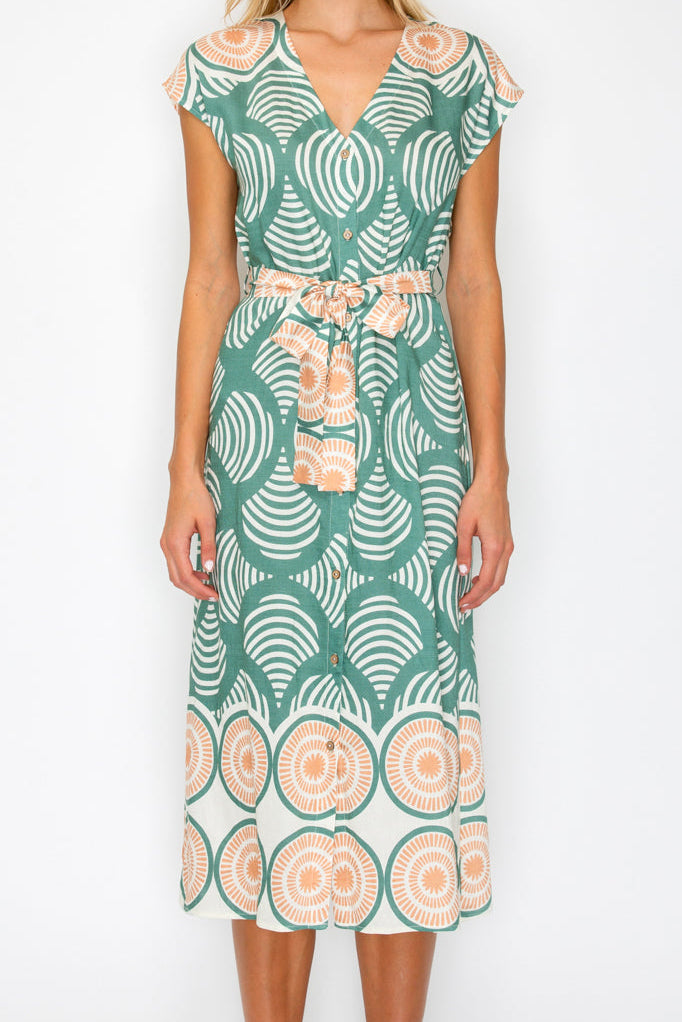 Meet Me in Santorini Olive Shell Button Down Dress-Midi Dresses-Meet Me in Santorini-Deja Nu Boutique, Women's Fashion Boutique in Lampasas, Texas