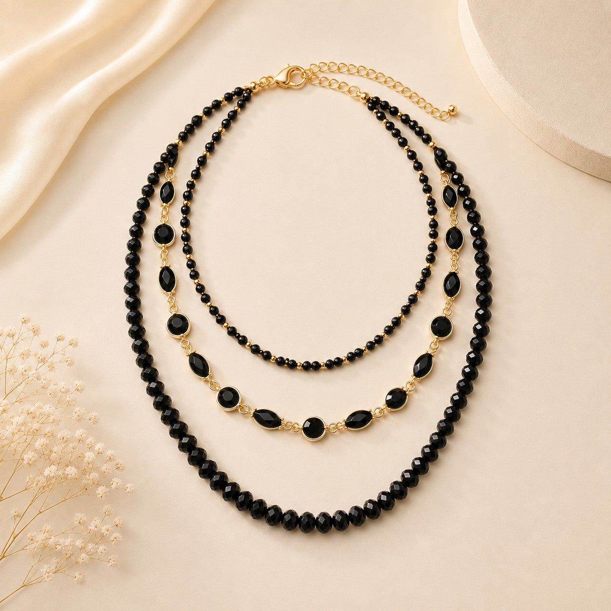 Midnight Glam Layered Black Crystal Necklace-Necklace-Deja Nu-Deja Nu Boutique, Women's Fashion Boutique in Lampasas, Texas