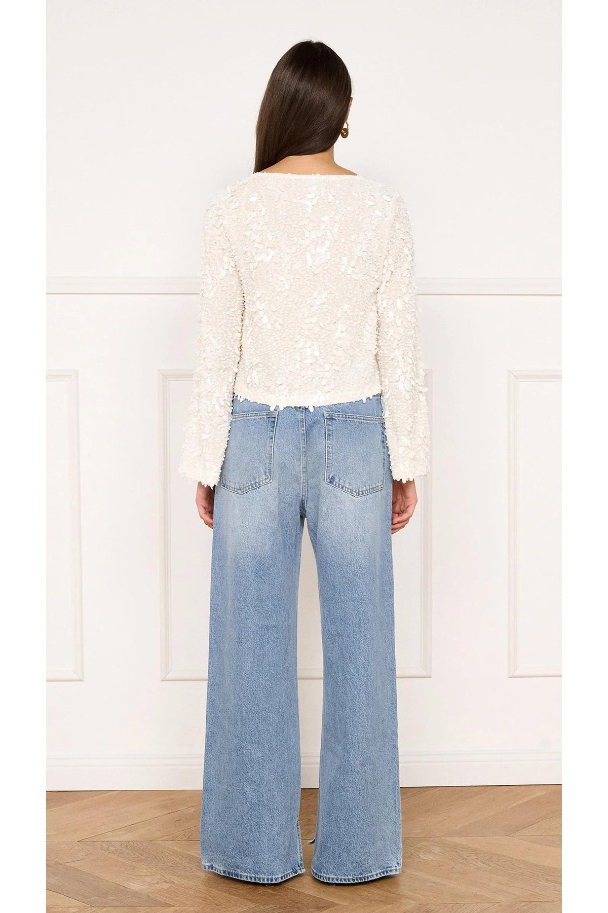 MINKPINK Carla Sequin Tie-Front Blouse in Cream-Jackets-MINKPINK-Deja Nu Boutique, Women's Fashion Boutique in Lampasas, Texas