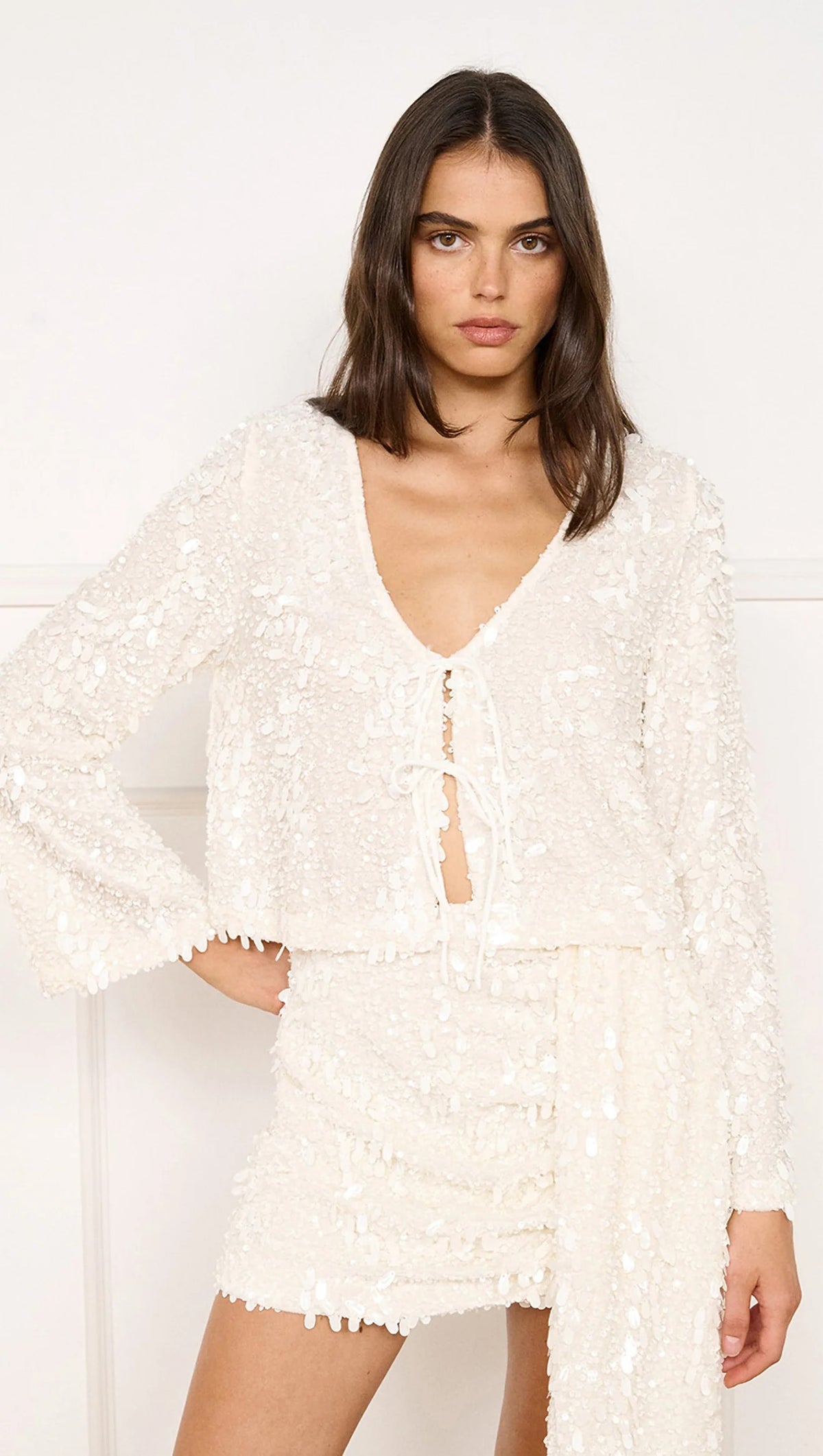 MINKPINK Carla Sequin Mini Skirt in Cream-mini skirt-MINKPINK-Deja Nu Boutique, Women's Fashion Boutique in Lampasas, Texas