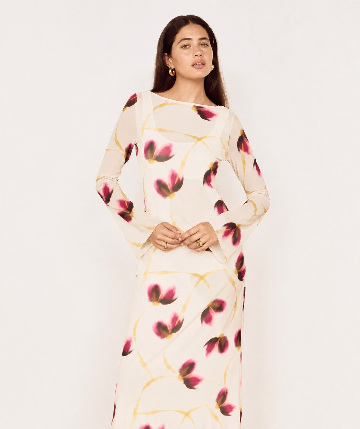MINKPINK Emery Mesh Sleeved Midi Dress – Floral-Midi Dresses-MINKPINK-Deja Nu Boutique, Women's Fashion Boutique in Lampasas, Texas