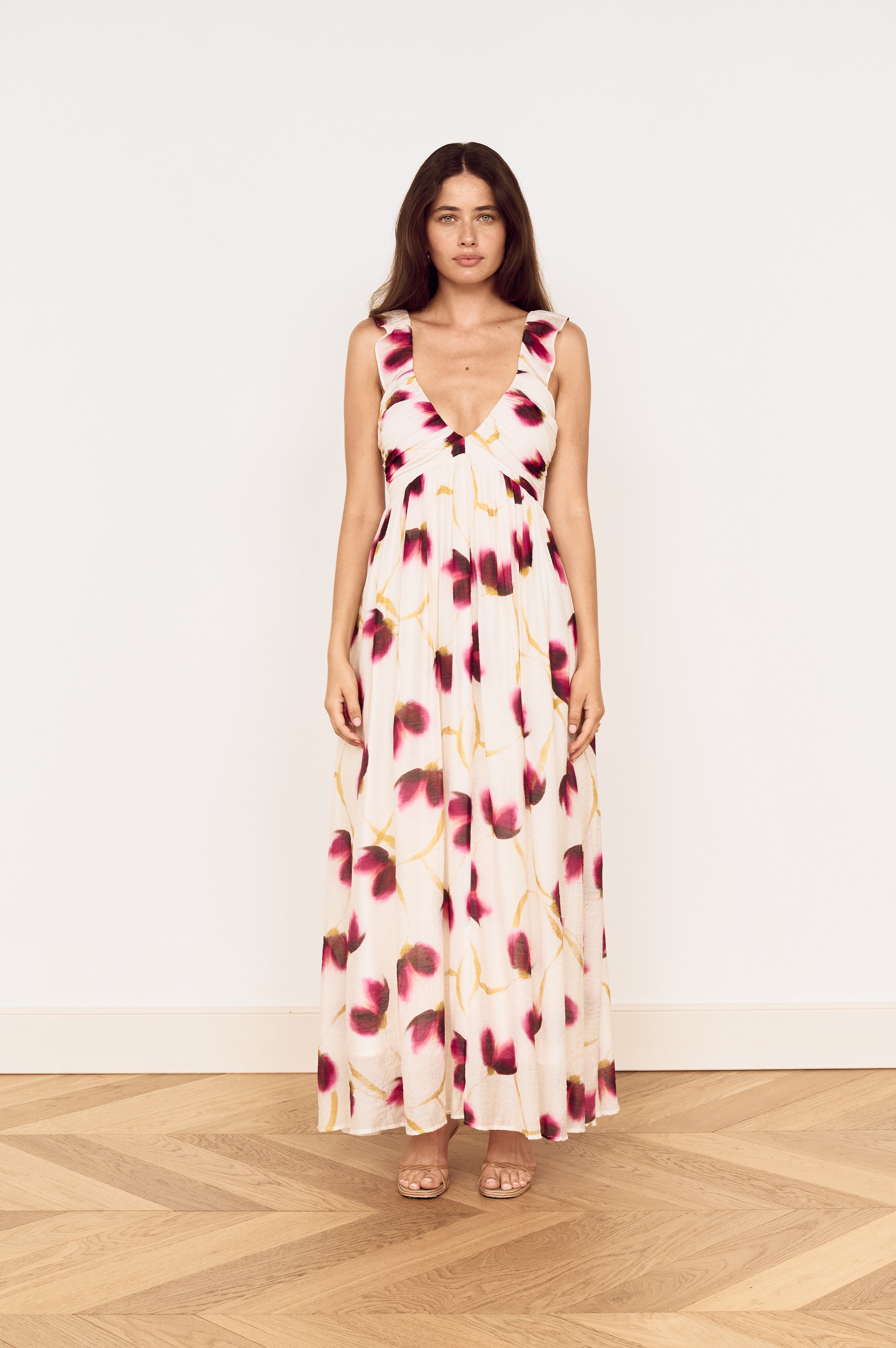 MINKPINK Emery Ruffled Bias Maxi Dress – Floral-Maxi Dresses-MINKPINK-Deja Nu Boutique, Women's Fashion Boutique in Lampasas, Texas