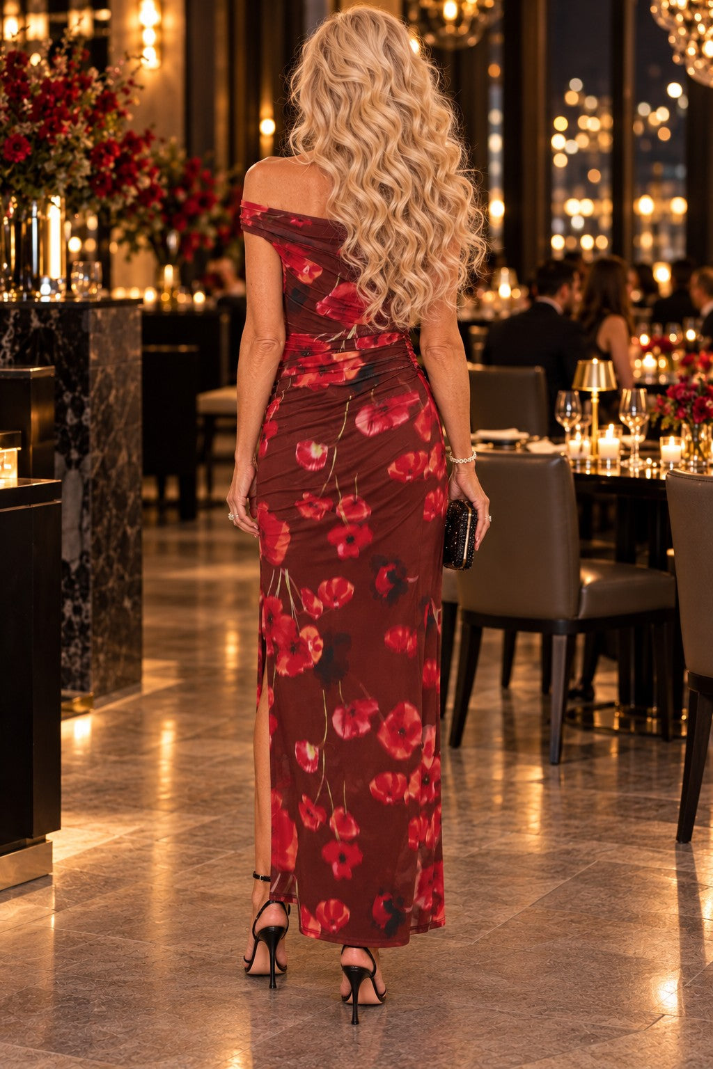 MINKPINK Frida Red Poppy Print Off Shoulder Mesh Maxi Dress-Maxi Dresses-MINKPINK-Deja Nu Boutique, Women's Fashion Boutique in Lampasas, Texas