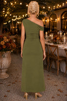MINKPINK Green One Shoulder Mesh Midi Dress in Khaki-Maxi Dresses-MINKPINK-Deja Nu Boutique, Women's Fashion Boutique in Lampasas, Texas