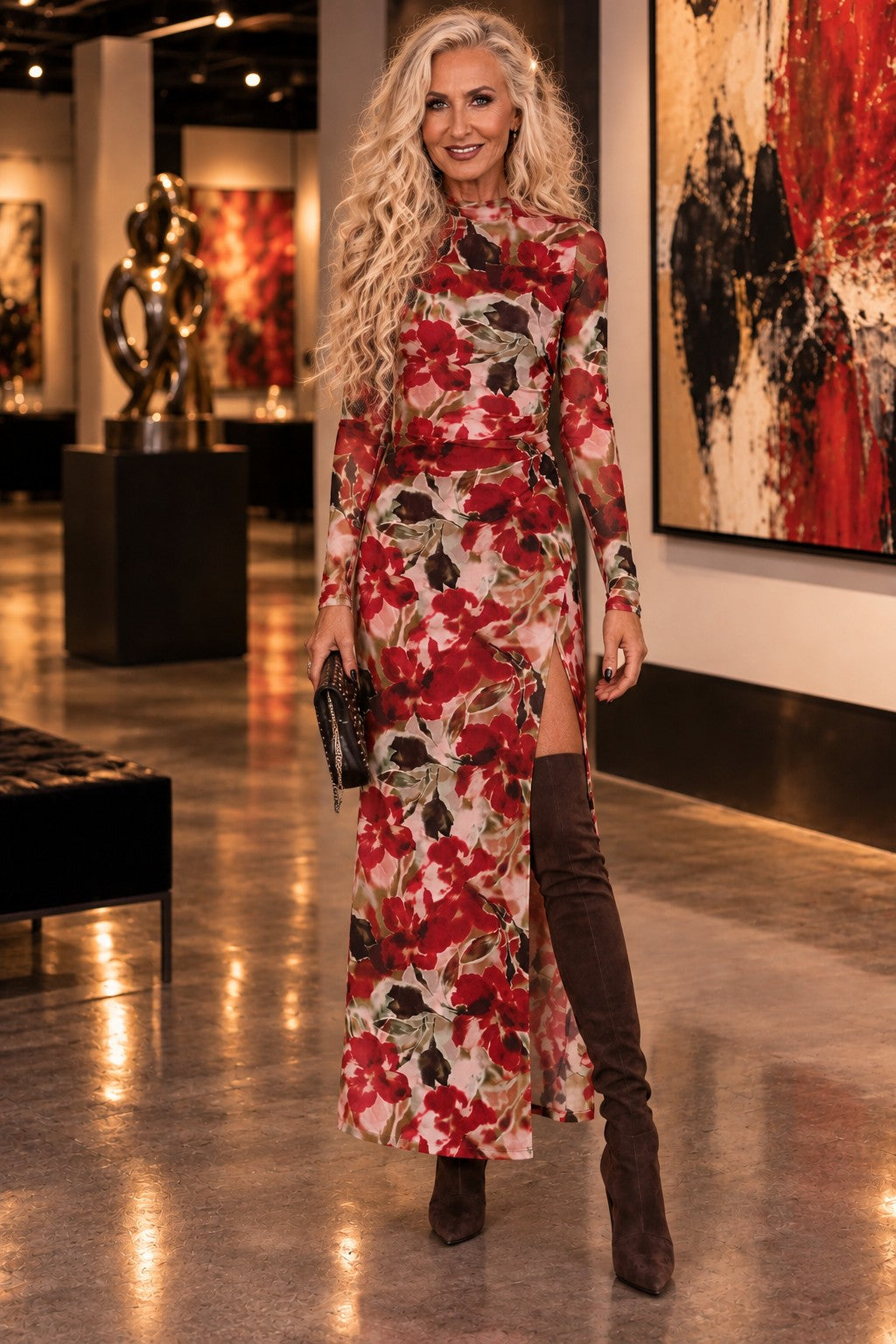 MINKPINK Maxime Red Floral Mesh Midi Dress-Maxi Dresses-MINKPINK-Deja Nu Boutique, Women's Fashion Boutique in Lampasas, Texas