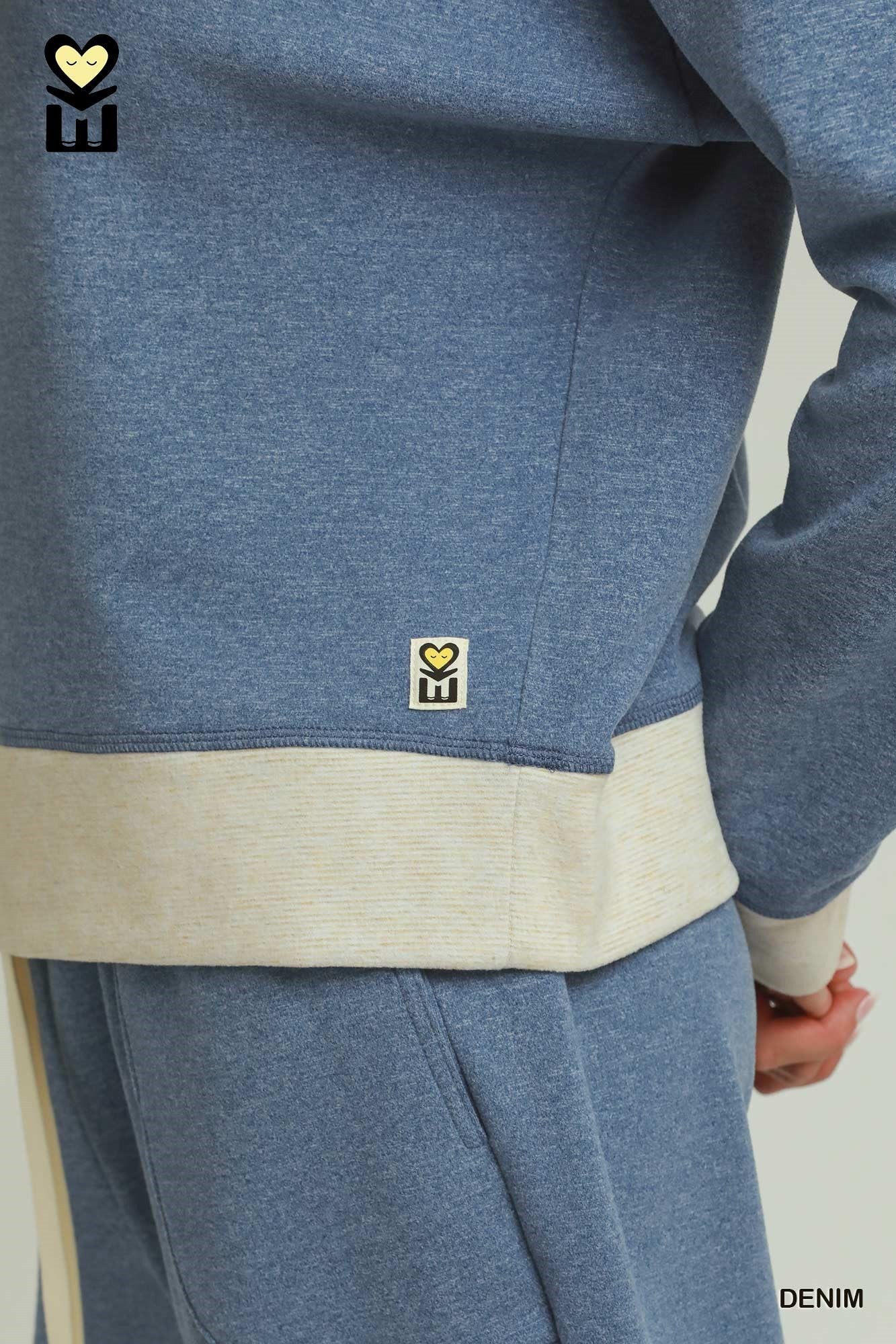 Umgee DreamPlush Fleece Contrast Banded Pullover in Denim-sweatshirt-Umgee-Deja Nu Boutique, Women's Fashion Boutique in Lampasas, Texas