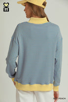 MOHMe by Umgee Reversible Stripe & Polka Dot Pullover – Sky/Peach-sweatshirt-Umgee-Deja Nu Boutique, Women's Fashion Boutique in Lampasas, Texas