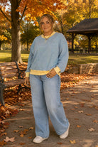 MOHMe by Umgee Reversible Stripe & Polka Dot Pullover – Sky/Peach-sweatshirt-Umgee-Deja Nu Boutique, Women's Fashion Boutique in Lampasas, Texas