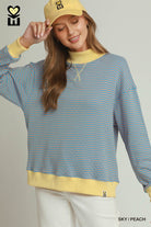 MOHMe by Umgee Reversible Stripe & Polka Dot Pullover – Sky/Peach-sweatshirt-Umgee-Deja Nu Boutique, Women's Fashion Boutique in Lampasas, Texas